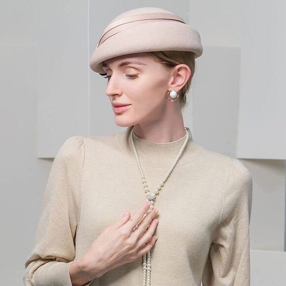 9675 Women Wool Felt Ribbon French Fashion Vintage Millinery Beret Hats Top main image 4